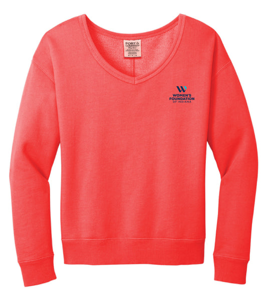 Port & Co Women's Beach Wash Garment-Dyed V-Neck Sweatshirt