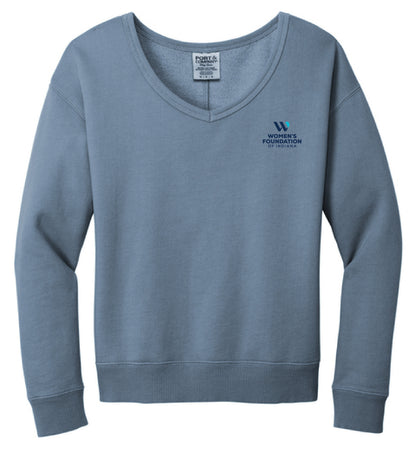 Port & Co Women's Beach Wash Garment-Dyed V-Neck Sweatshirt